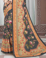 Vishal Prints Dark Grey Digital Print Criva Crepe Saree
