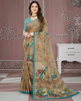 Vishal Prints Dark Beige Digital Print Criva Crepe Saree