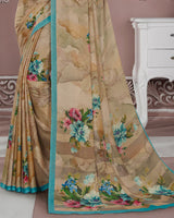 Vishal Prints Dark Beige Digital Print Criva Crepe Saree