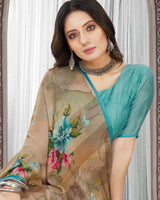 Vishal Prints Dark Beige Digital Print Criva Crepe Saree