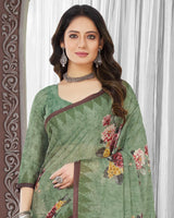 Vishal Prints Grey Olive Digital Print Criva Crepe Saree
