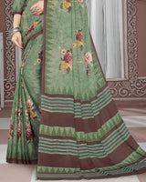 Vishal Prints Grey Olive Digital Print Criva Crepe Saree