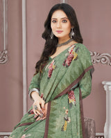 Vishal Prints Grey Olive Digital Print Criva Crepe Saree