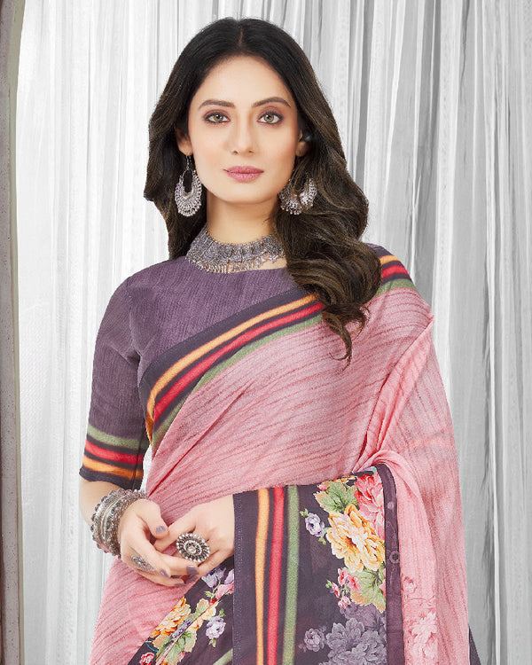Vishal Prints Light Mauve Digital Print Criva Crepe Saree