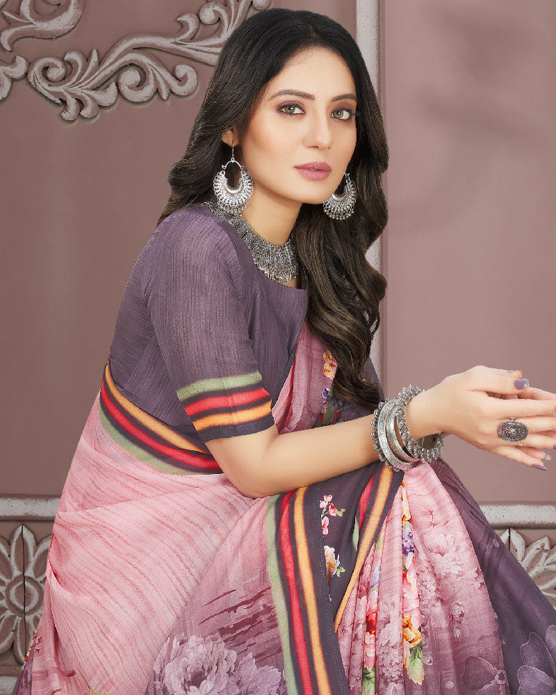 Vishal Prints Light Mauve Digital Print Criva Crepe Saree