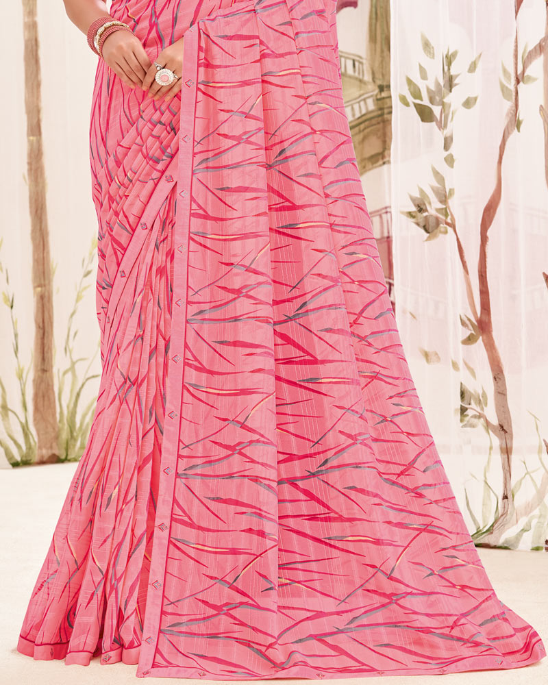 Vishal Prints Baby Pink Printed Patterned Georgette Saree With Fancy Border