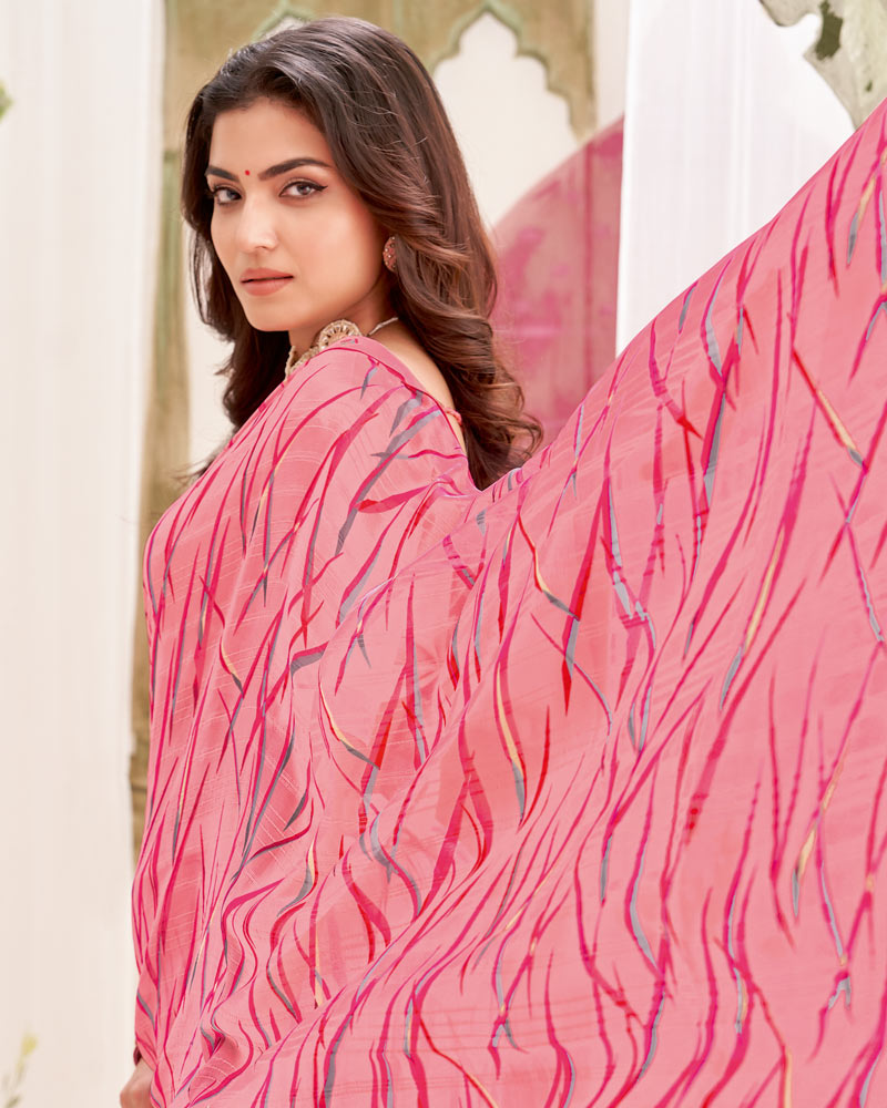 Vishal Prints Baby Pink Printed Patterned Georgette Saree With Fancy Border