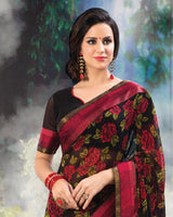 Vishal Prints Charcoal Black Printed Georgette Saree With Fancy Border