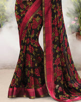 Vishal Prints Charcoal Black Printed Georgette Saree With Fancy Border