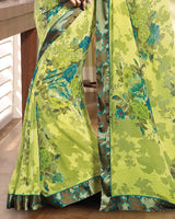 Vishal Prints Khaki Green Printed Georgette Saree With Fancy Border
