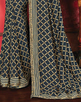 Vishal Prints Dark Navy Blue Printed Georgette Saree With Fancy Border