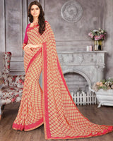 Vishal Prints Light Beige Printed Georgette Saree With Fancy Border