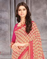 Vishal Prints Light Beige Printed Georgette Saree With Fancy Border