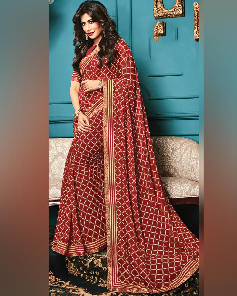 Vishal Prints Maroon Printed Georgette Saree With Fancy Border