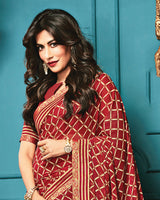 Vishal Prints Maroon Printed Georgette Saree With Fancy Border