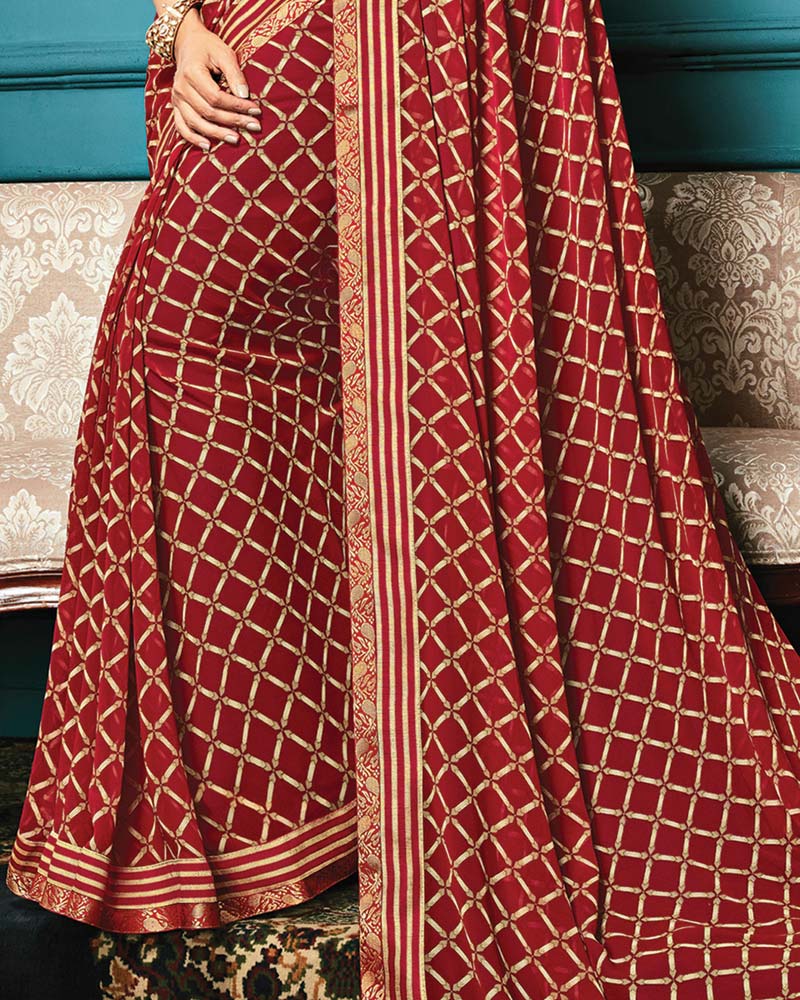 Vishal Prints Maroon Printed Georgette Saree With Fancy Border