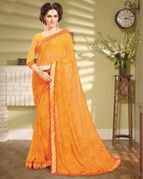 Vishal Prints Sunrise Orange Printed Georgette Saree With Fancy Border