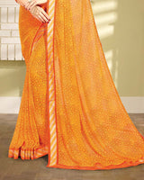 Vishal Prints Sunrise Orange Printed Georgette Saree With Fancy Border