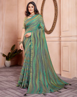 Vishal Prints Teal Green Designer Silk Brasso Saree With Diamond Work And Core Piping