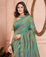Vishal Prints Teal Green Designer Silk Brasso Saree With Diamond Work And Core Piping