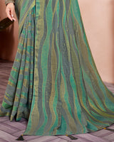 Vishal Prints Teal Green Designer Silk Brasso Saree With Diamond Work And Core Piping