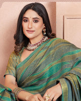 Vishal Prints Teal Green Designer Silk Brasso Saree With Diamond Work And Core Piping