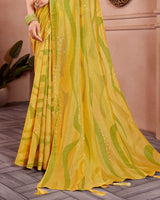 Vishal Prints Dark Yellow Designer Silk Brasso Saree With Diamond Work And Core Piping