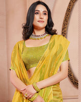 Vishal Prints Dark Yellow Designer Silk Brasso Saree With Diamond Work And Core Piping