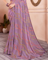 Vishal Prints Mauve Designer Silk Brasso Saree With Diamond Work And Core Piping