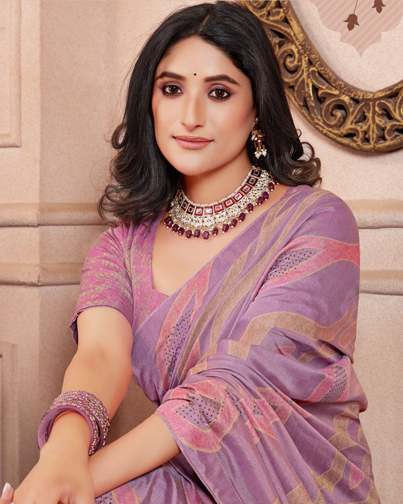 Vishal Prints Mauve Designer Silk Brasso Saree With Diamond Work And Core Piping