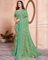 Vishal Prints Aqua Green Designer Silk Brasso Saree With Diamond Work And Core Piping