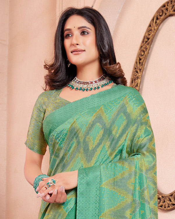 Vishal Prints Aqua Green Designer Silk Brasso Saree With Diamond Work And Core Piping