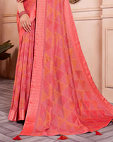 Vishal Prints Pastel Red Designer Silk Brasso Saree With Diamond Work And Core Piping