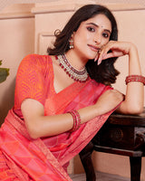 Vishal Prints Pastel Red Designer Silk Brasso Saree With Diamond Work And Core Piping