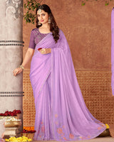 Vishal Prints Lavender Designer Fancy Chiffon Saree With Embroidery And Diamond Work