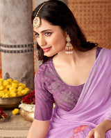 Vishal Prints Lavender Designer Fancy Chiffon Saree With Embroidery And Diamond Work