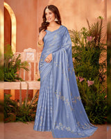 Vishal Prints Dusky Blue Designer Fancy Chiffon Saree With Embroidery And Diamond Work