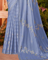 Vishal Prints Dusky Blue Designer Fancy Chiffon Saree With Embroidery And Diamond Work