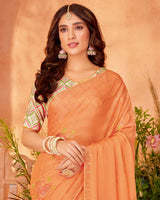Vishal Prints Pastel Orange Designer Fancy Chiffon Saree With Embroidery And Diamond Work