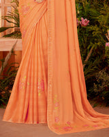 Vishal Prints Pastel Orange Designer Fancy Chiffon Saree With Embroidery And Diamond Work