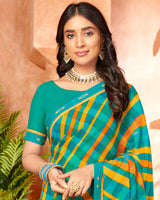 Vishal Prints Dark Turquoise Blue Printed Georgette Saree With Border