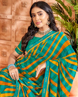 Vishal Prints Dark Turquoise Blue Printed Georgette Saree With Border