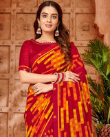 Vishal Prints Dark Red Printed Georgette Saree With Border