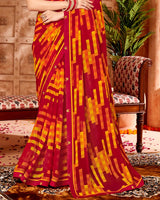Vishal Prints Dark Red Printed Georgette Saree With Border