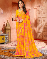 Vishal Prints Dark Yellow Printed Georgette Saree With Border