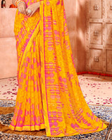 Vishal Prints Dark Yellow Printed Georgette Saree With Border