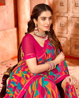 Vishal Prints Red Pink Printed Georgette Saree With Border