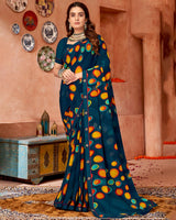 Vishal Prints Navy Blue Printed Georgette Saree With Border