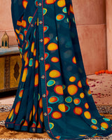 Vishal Prints Navy Blue Printed Georgette Saree With Border
