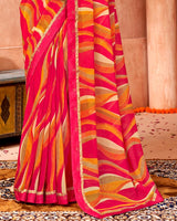 Vishal Prints Red Pink Printed Georgette Saree With Border